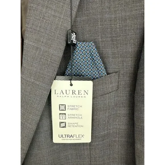 Lauren Ralph Lauren, Classic-Fit Ultraflex Suit Jacken Brown Plaid 42L NWT
